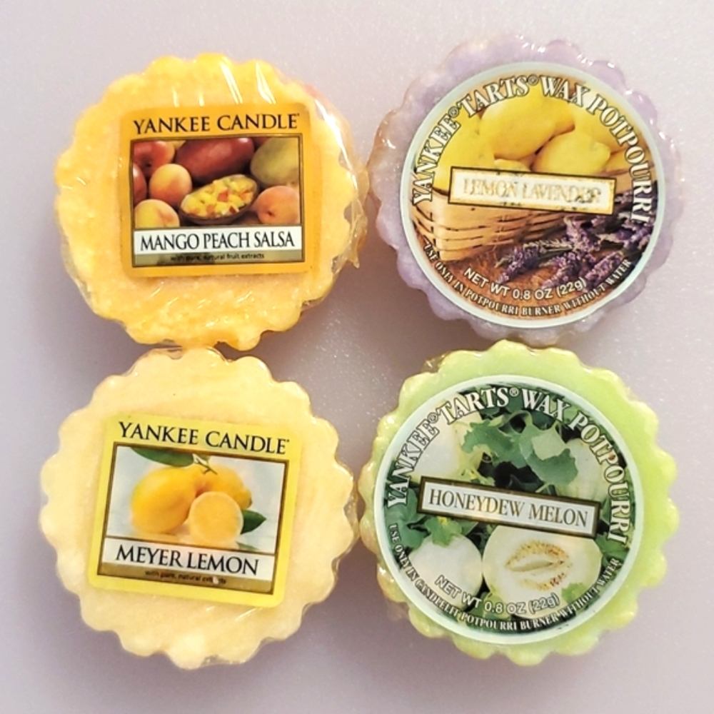 Lot of 4 Yankee Candle wax tarts Meyer Lemon Lavender Mango Peach Salsa H Melon